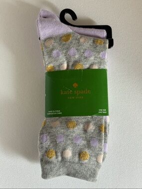 NWT Kate Spade Trouser Socks 2 Pack Purple Gray Dots and Solid One Size